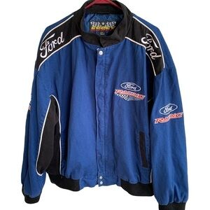 Vintage Ford Racing Nascar Jacket Black Blue Essex Size Men’s XXL Embroidered